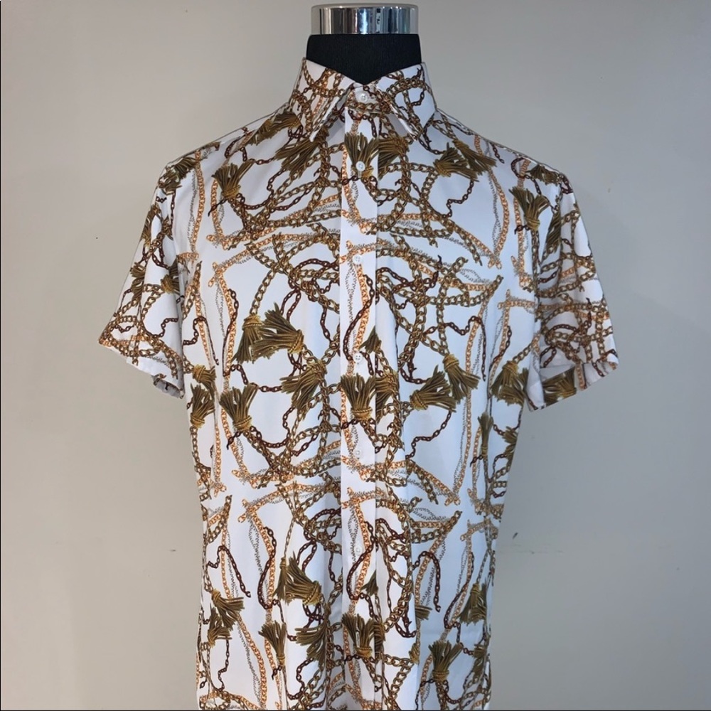 Avec Passion white and gold silk fabric print